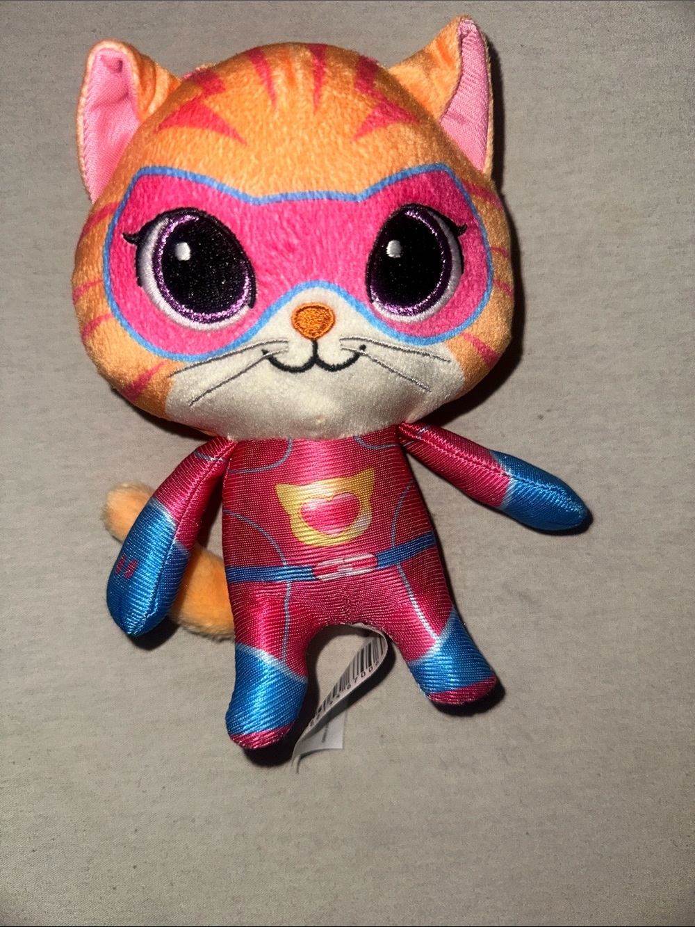 Vintage Collectible Plush Cat Toy in Orange, Pink and Blue — Superhero Kitty